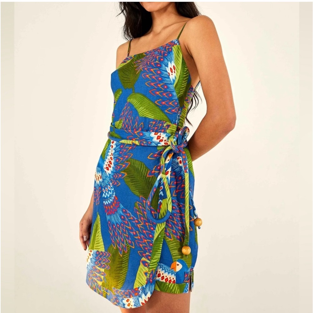 NWT Farm Rio Blue Macaw Mini Wrap Dress - Picture 4 of 8